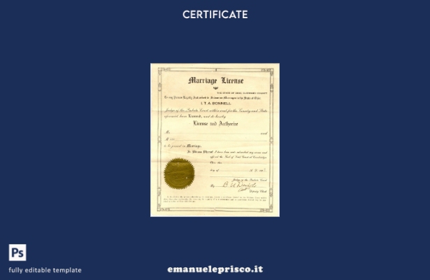 modello di certificato di matrimonio della contea di Guernsey, USA Ohio, stile v